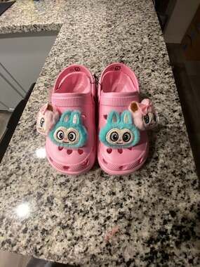 Unbranded Kids Pink EVA Garden Clogs with Plush Bunny Charms